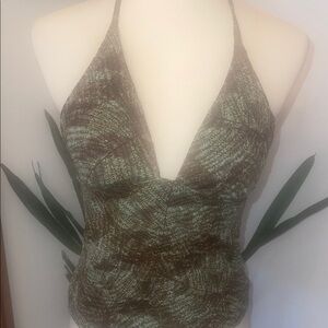 Green Halter Neck Women's Swim Top